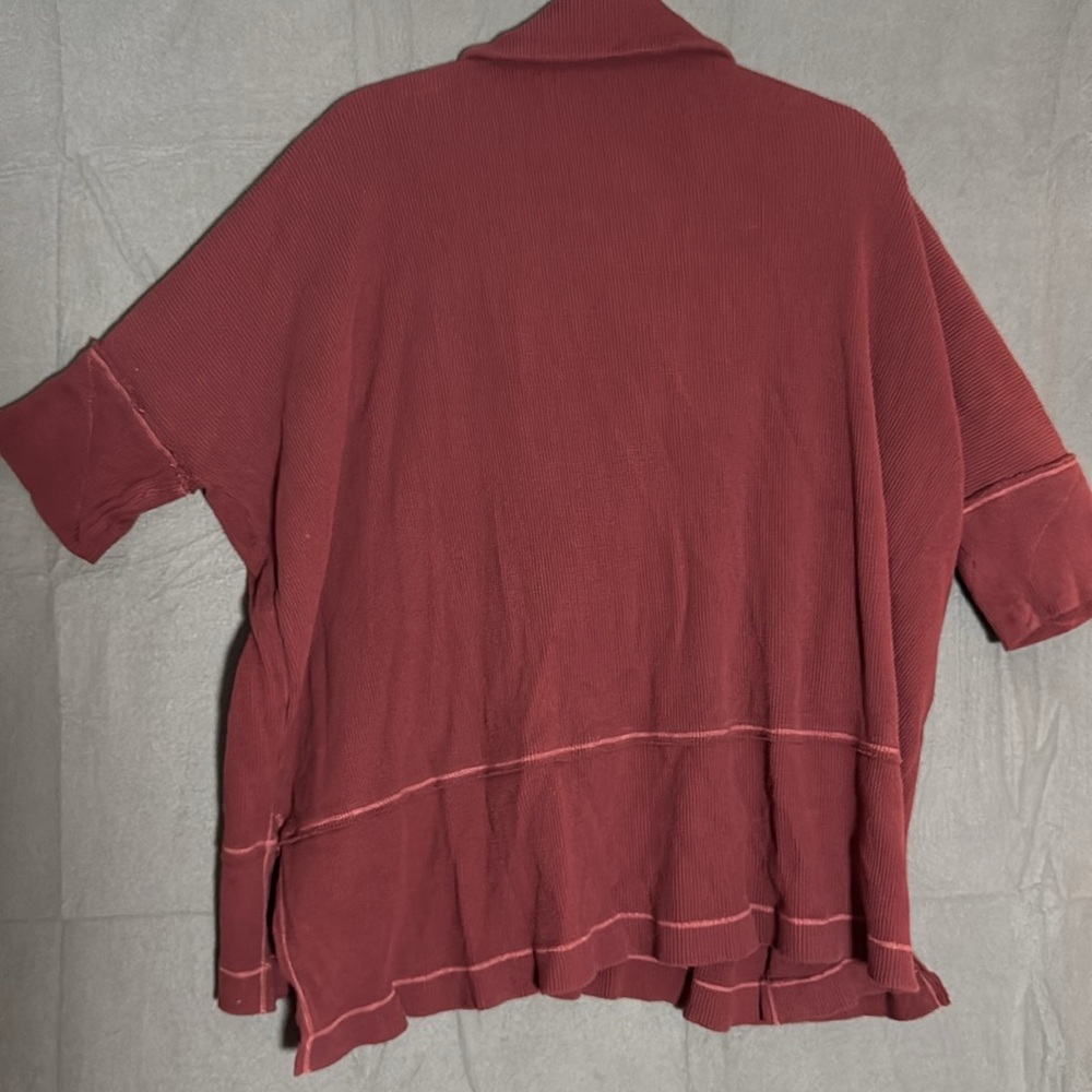 Free People Burgundy Waffle Knit V-neck Pullover - Picture 5 of 5